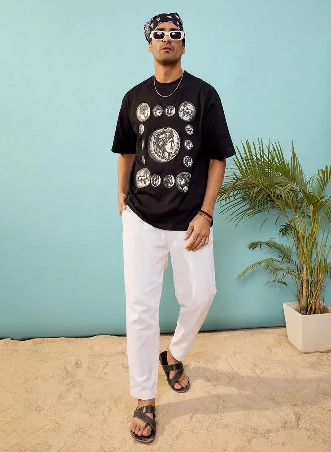 Mascln Sassafras Coin Graphic Print Oversized T-Shirt by Styli